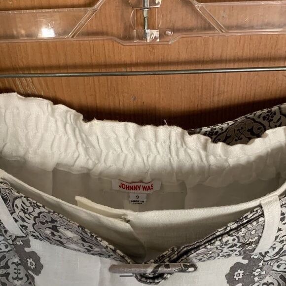 Johnny Was black/white paisley print linen/silk high waisted wide leg slacks - Picture 12 of 13